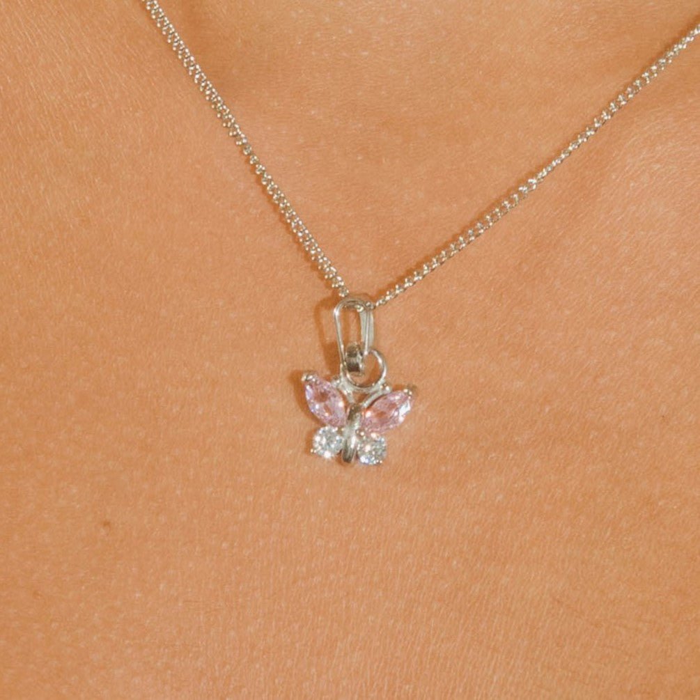 Butterfly Gem Necklace - White Gold - Cernucci