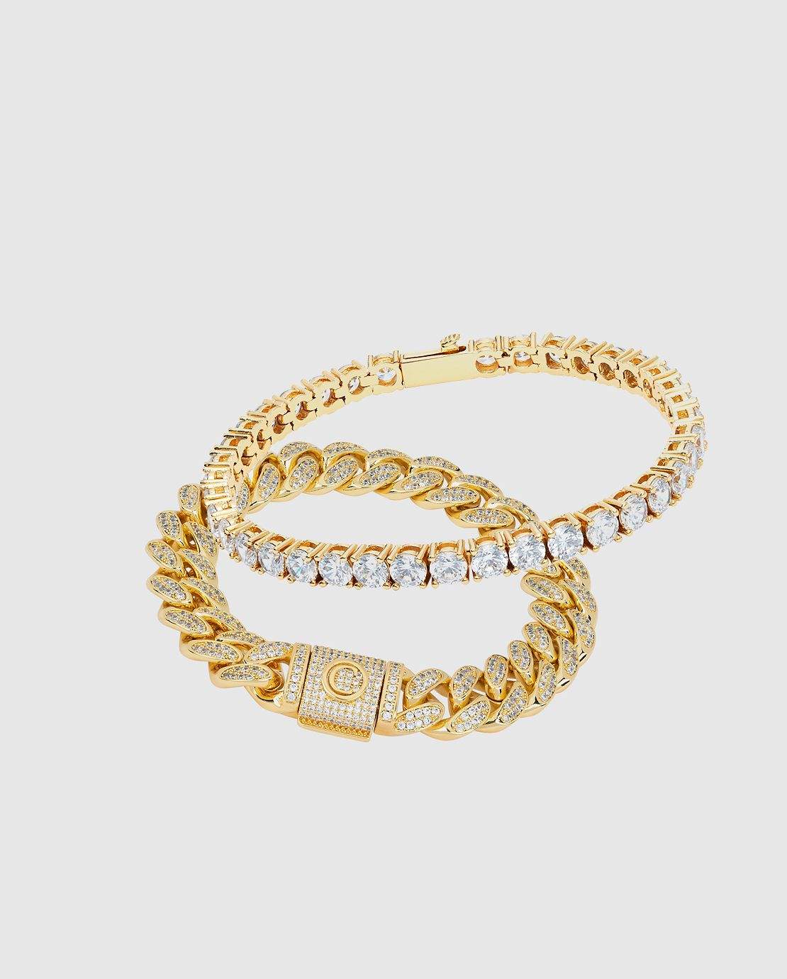 Cuban Link + Tennis Bracelet Bundle - Gold - Cernucci