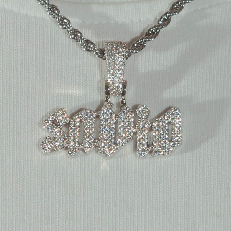 Custom Biergarten Font Pendant - White Gold - Cernucci