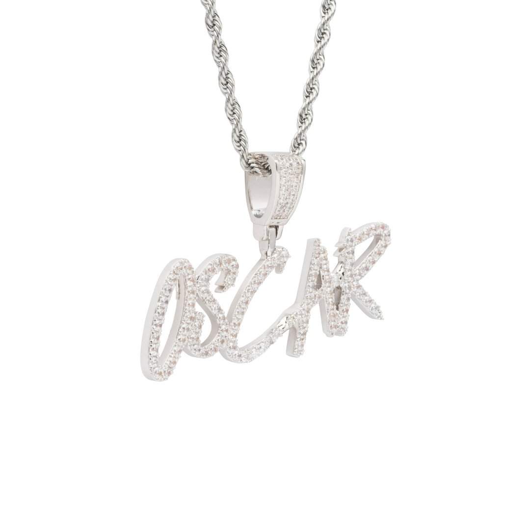 Custom Brush Font Pendant - White Gold - Cernucci