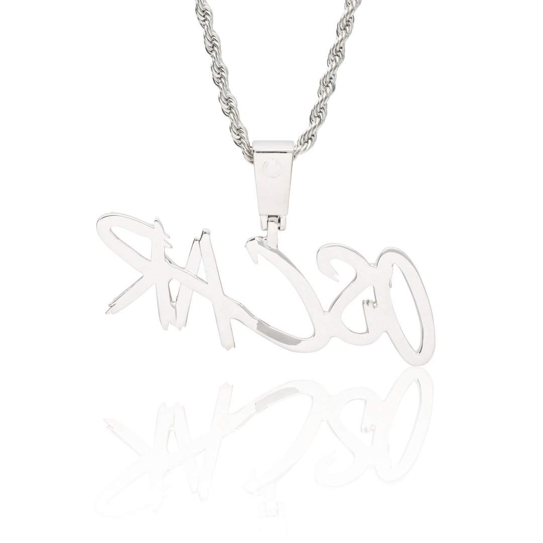 Custom Brush Font Pendant - White Gold - Cernucci