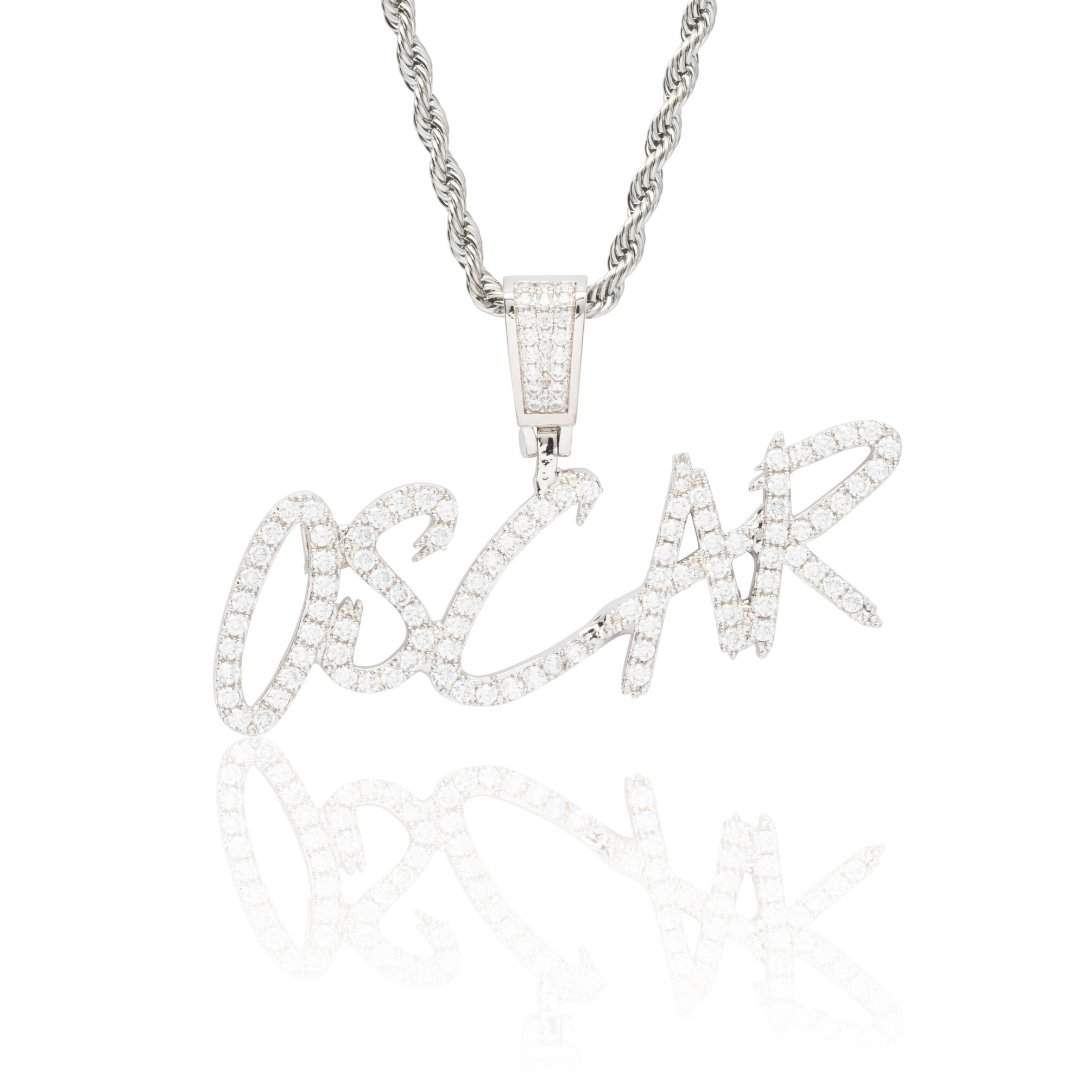 Custom Brush Font Pendant - White Gold - Cernucci