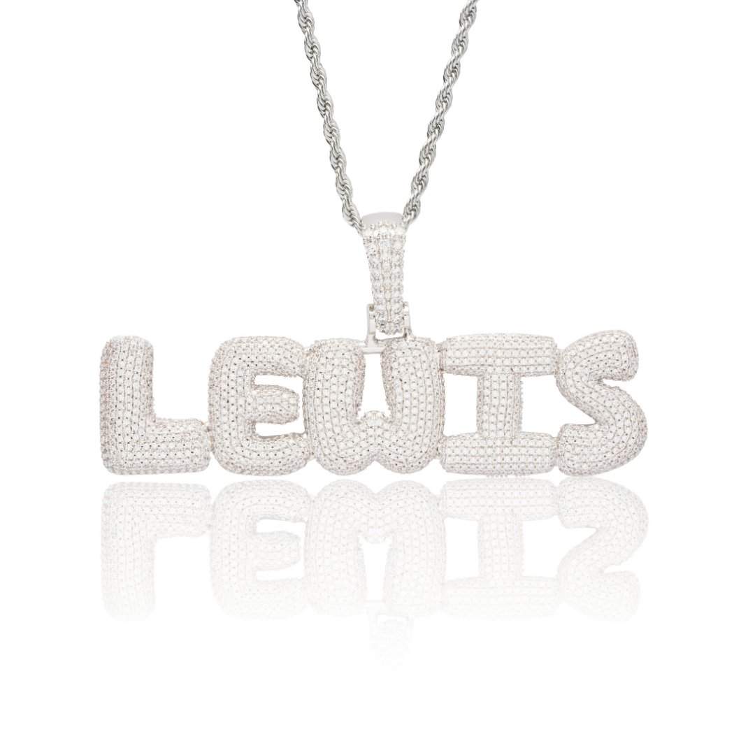 Custom Bubble Font Pendant - White Gold - Cernucci