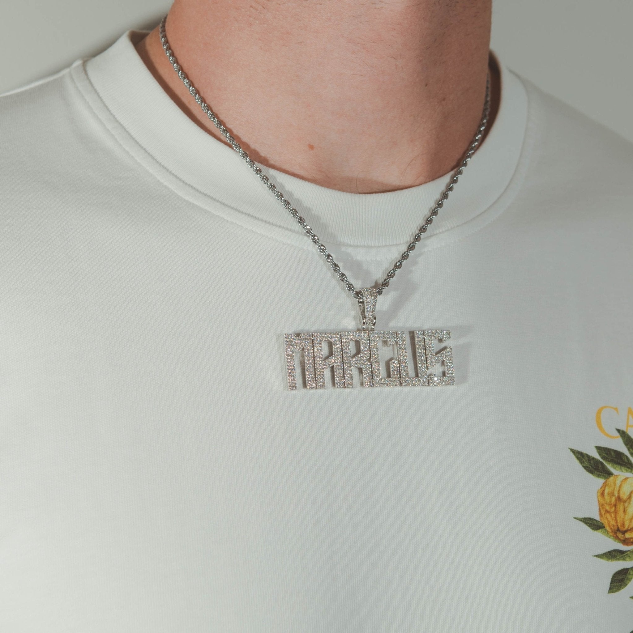 Custom Calvera Font Pendant - White Gold - Cernucci