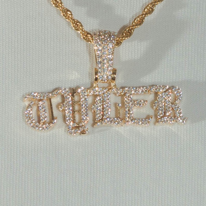 Custom Old Gothic Font Pendant - Gold - Cernucci