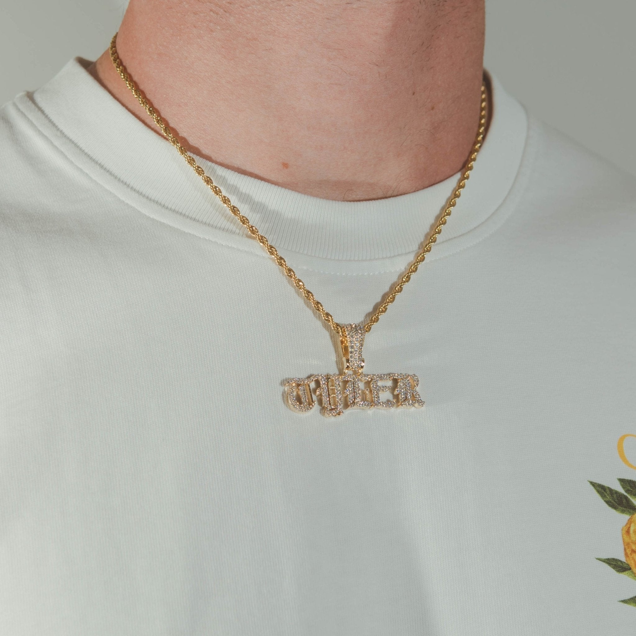 Custom Old Gothic Font Pendant - Gold - Cernucci