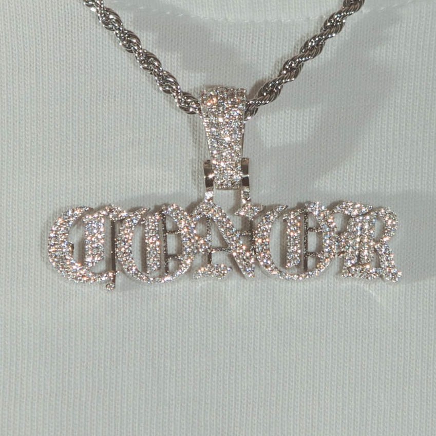 Custom Old Gothic Font Pendant - White Gold - Cernucci