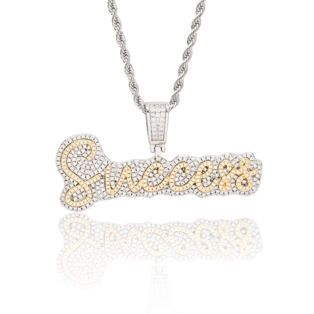Custom Script Font Pendant - White Gold - Cernucci