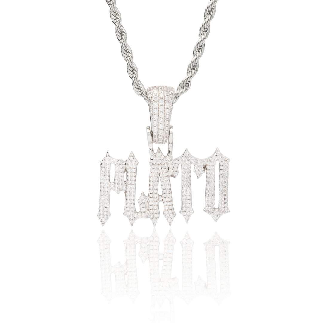 Custom Trap Font Pendant - White Gold - Cernucci