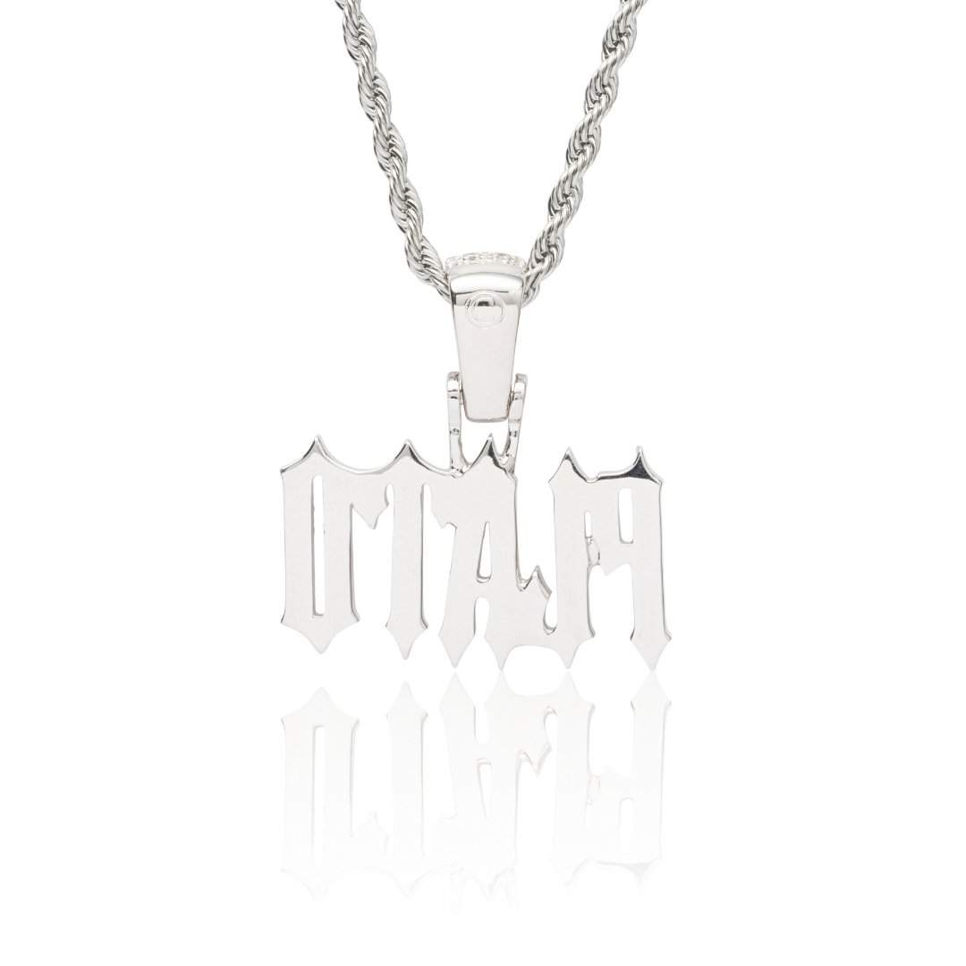 Custom Trap Font Pendant - White Gold - Cernucci