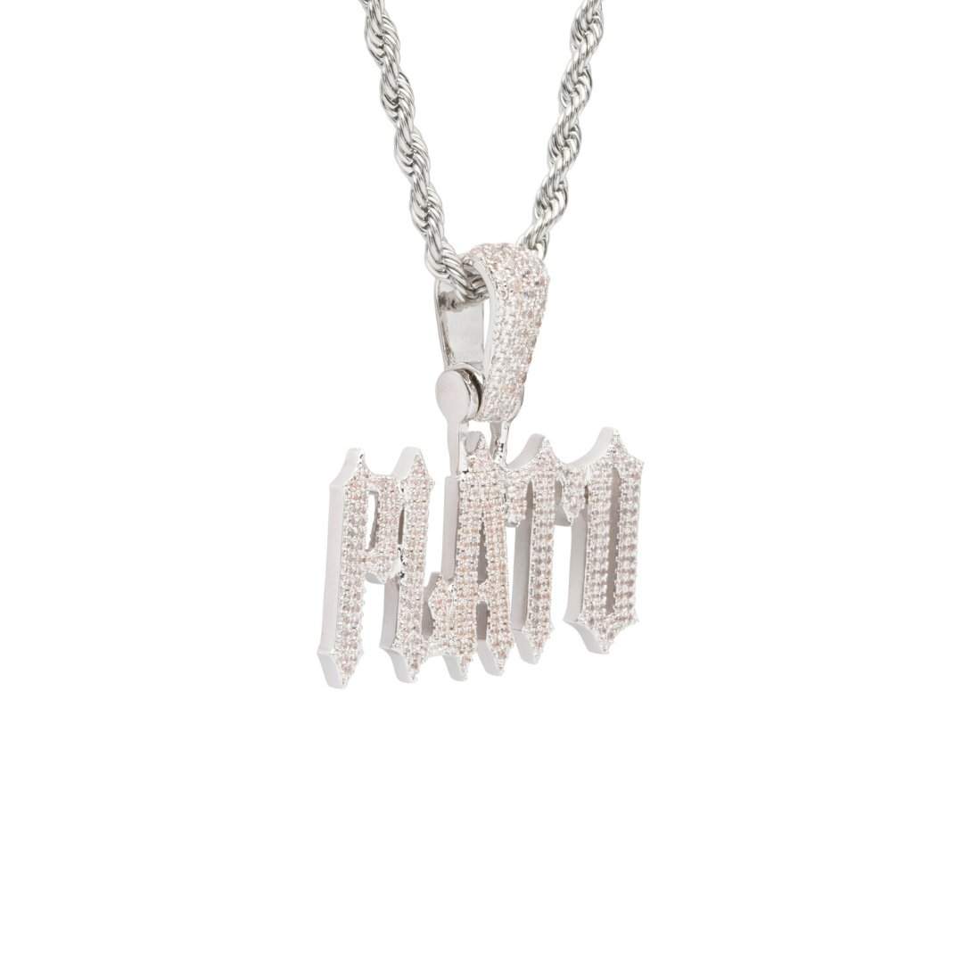 Custom Trap Font Pendant - White Gold - Cernucci