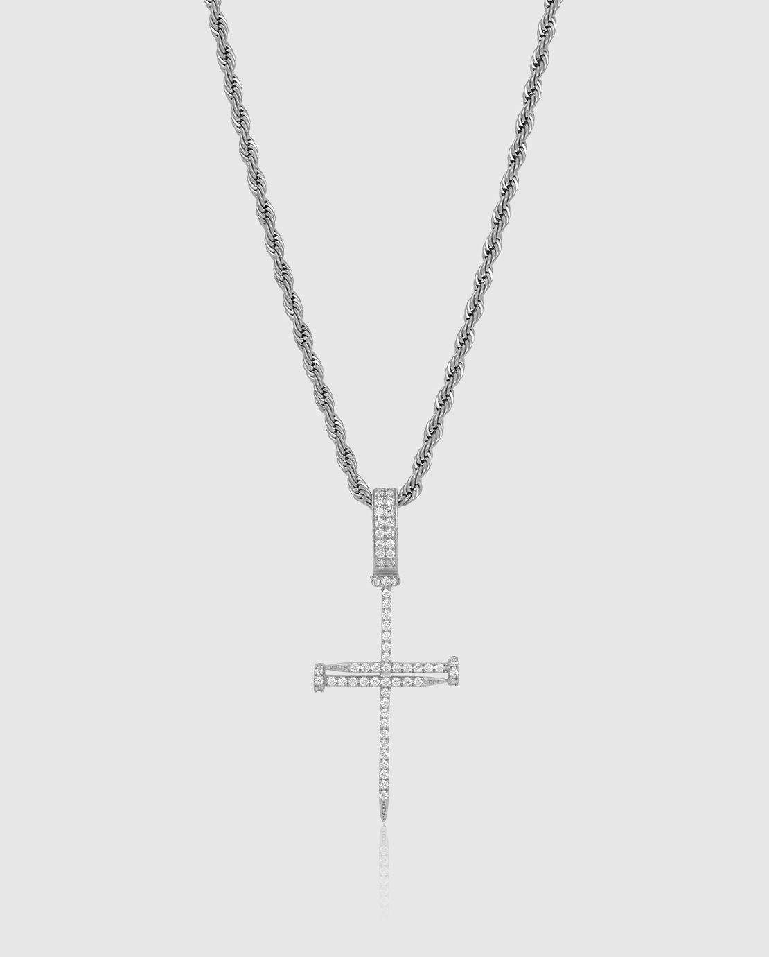 Diamond Nail Cross Pendant - White Gold - Cernucci
