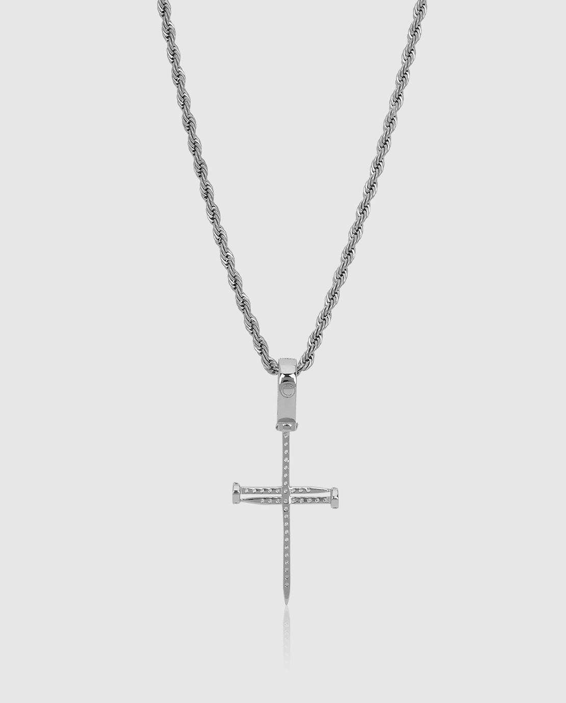 Diamond Nail Cross Pendant - White Gold - Cernucci