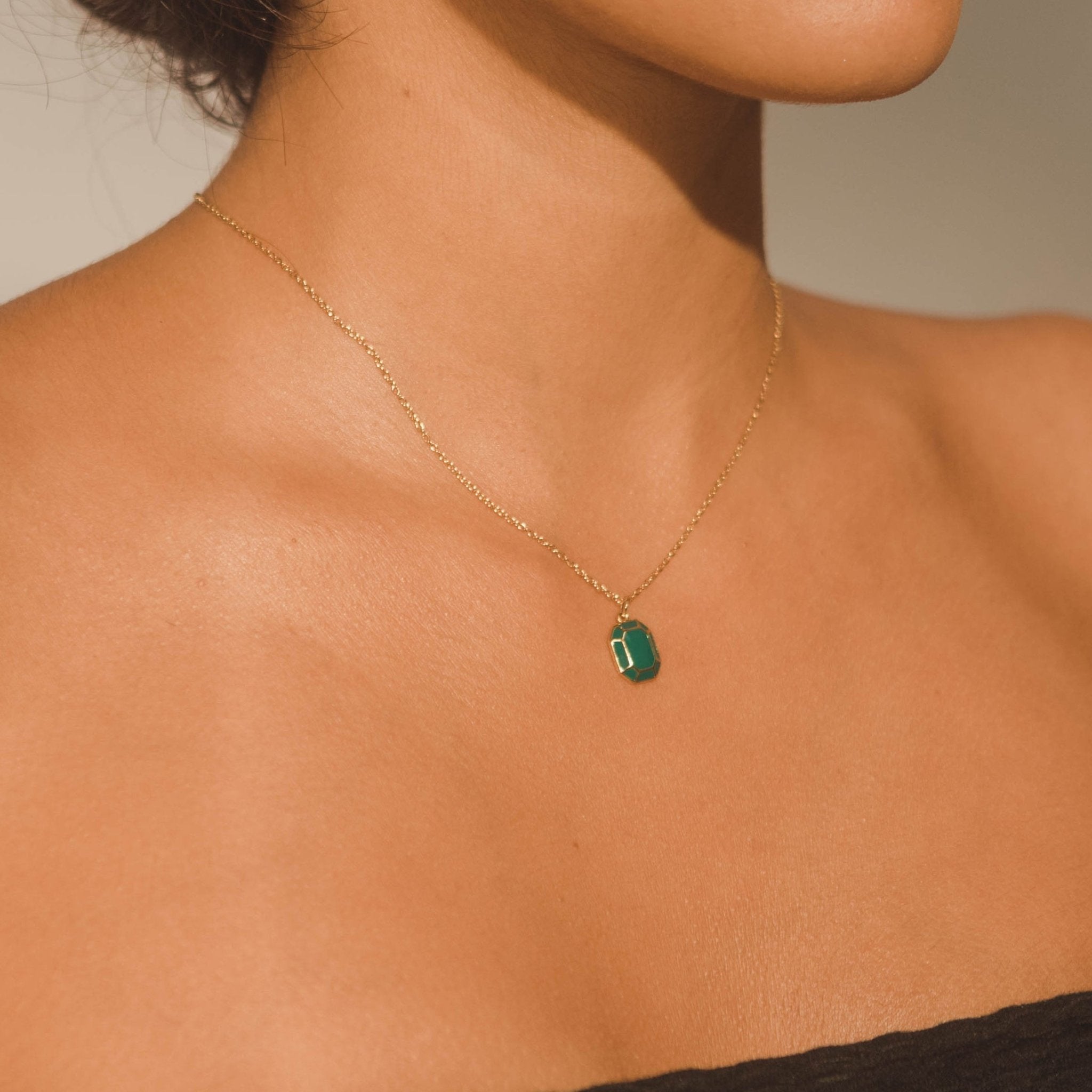 Emerald Cut Charm Necklace - Green - Cernucci