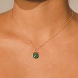 Emerald Cut Charm Necklace - Green - Cernucci