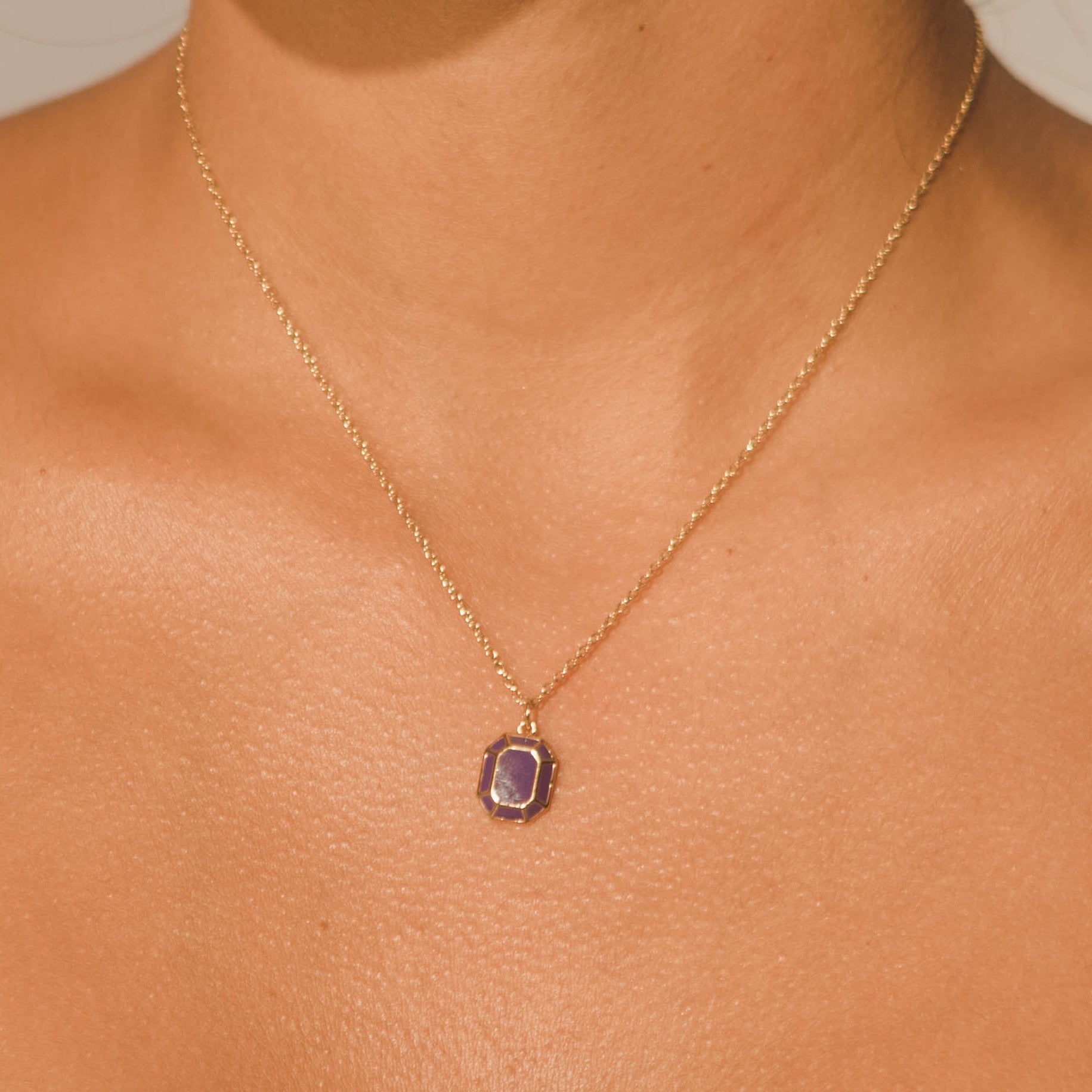 Emerald Cut Charm Necklace - Purple - Cernucci