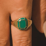 Emerald Cut Signet Ring - Green - Cernucci