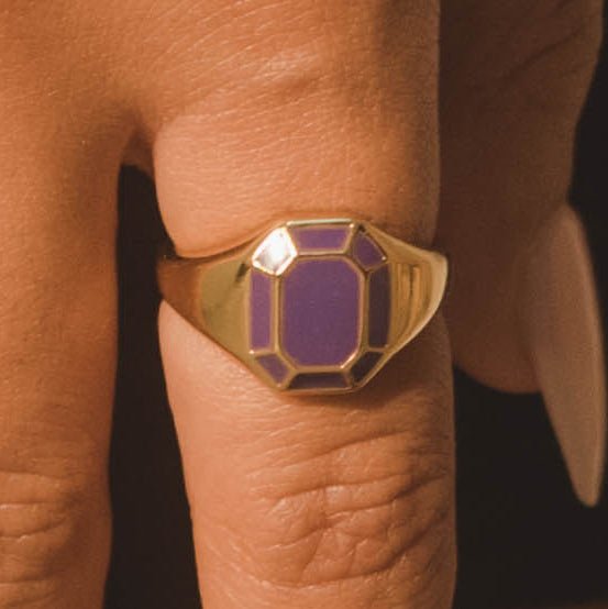 Emerald Cut Signet Ring - Purple - Cernucci