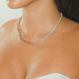 Half Tennis Half Hermes Necklace - White Gold - Cernucci