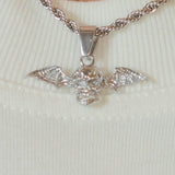Haunted Skull Wing Pendant - White Gold - Cernucci