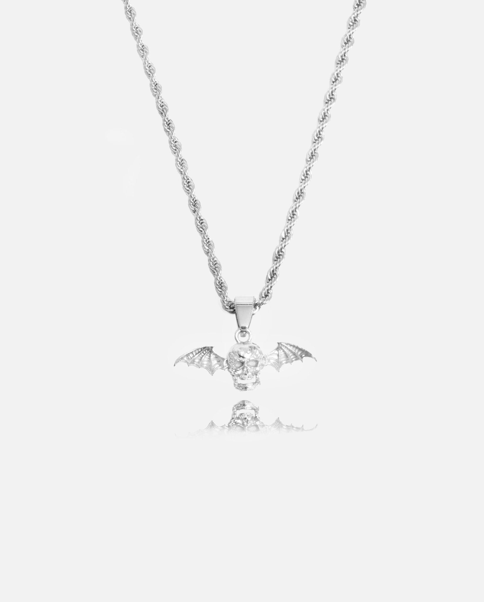 Haunted Skull Wing Pendant - White Gold - Cernucci