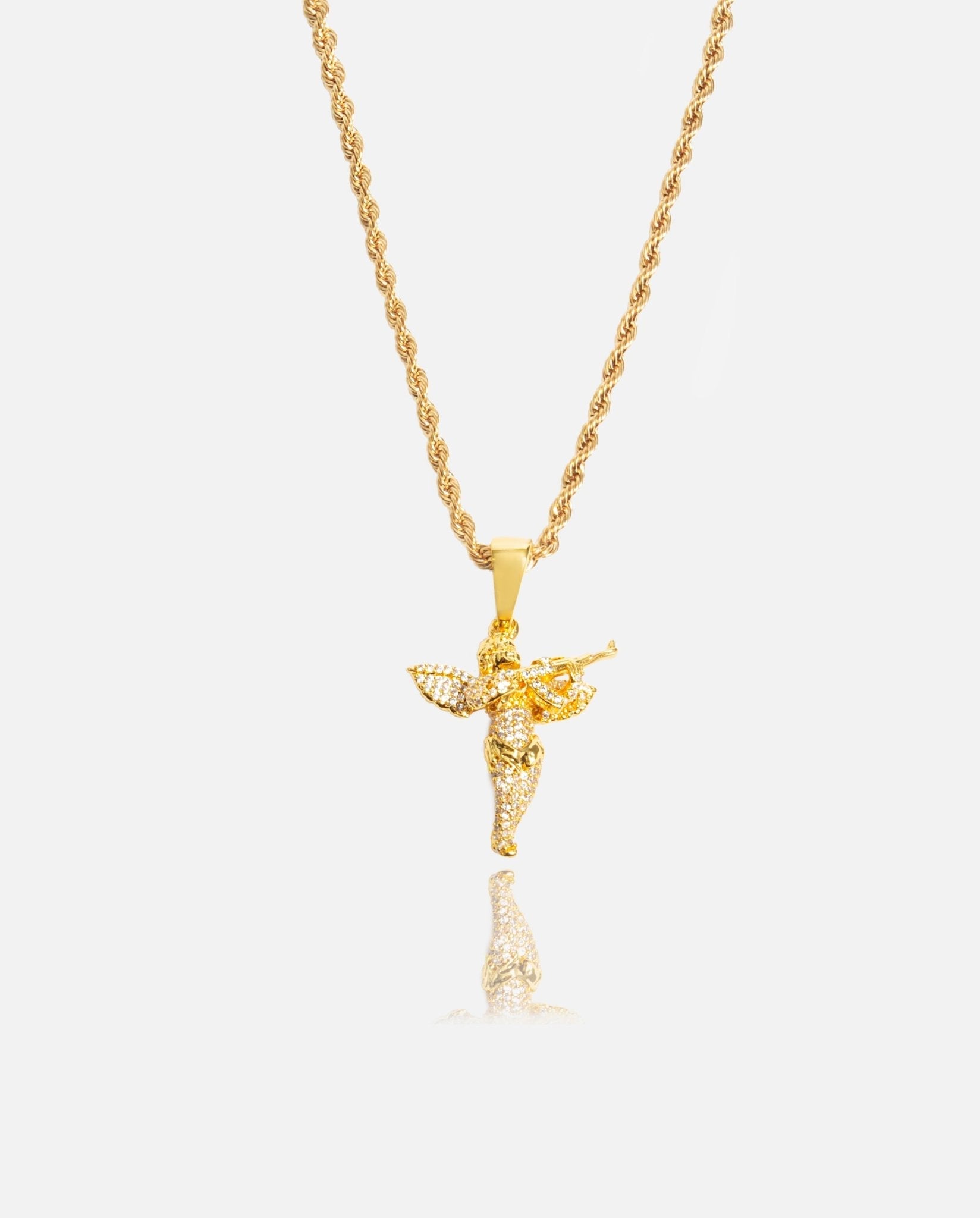 Iced Angel Gun Pendant - Gold - Cernucci