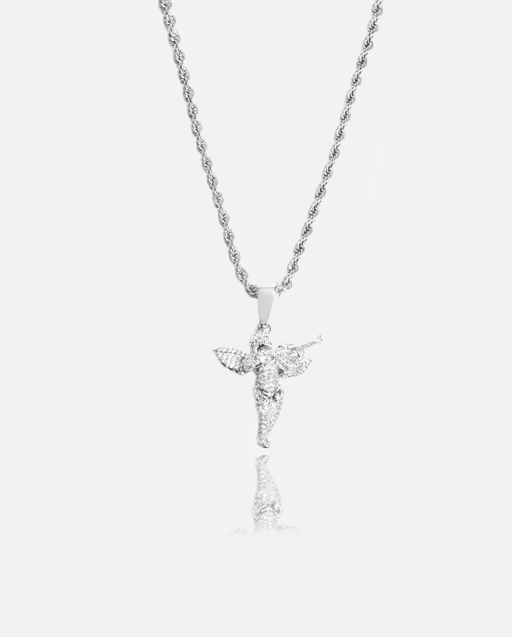 Iced Angel Gun Pendant - White Gold - Cernucci