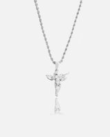 Iced Angel Gun Pendant - White Gold - Cernucci