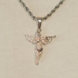 Iced Angel Gun Pendant - White Gold - Cernucci