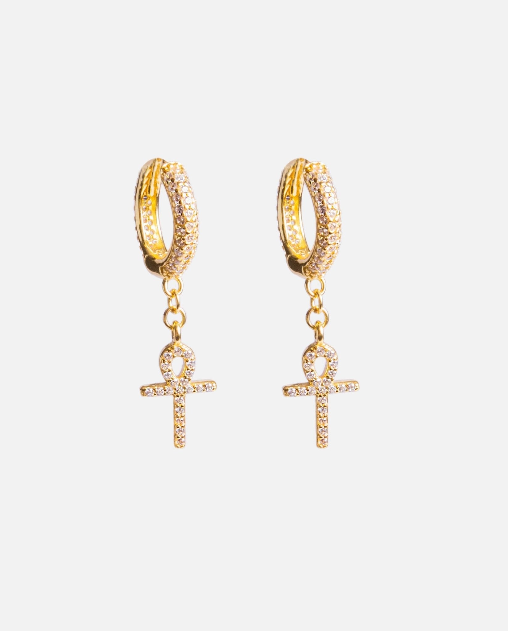 Iced Ankh Earrings - Gold - Cernucci