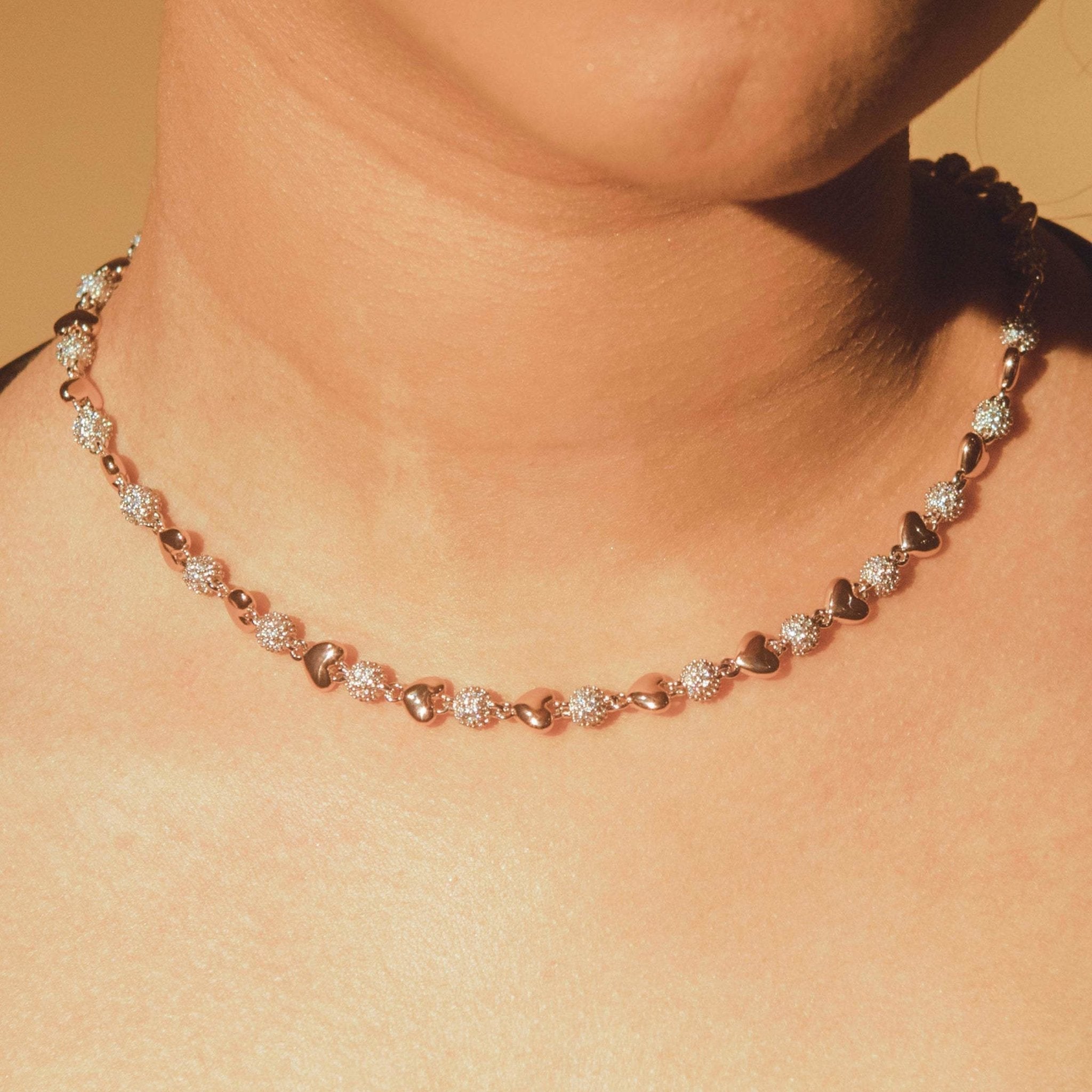 Iced Ball & Heart Necklace - Cernucci