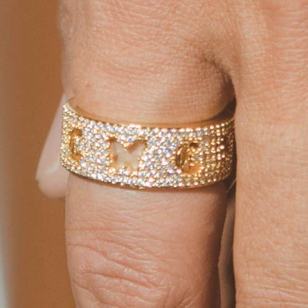 Iced Butterfly Band Ring - Gold - Cernucci