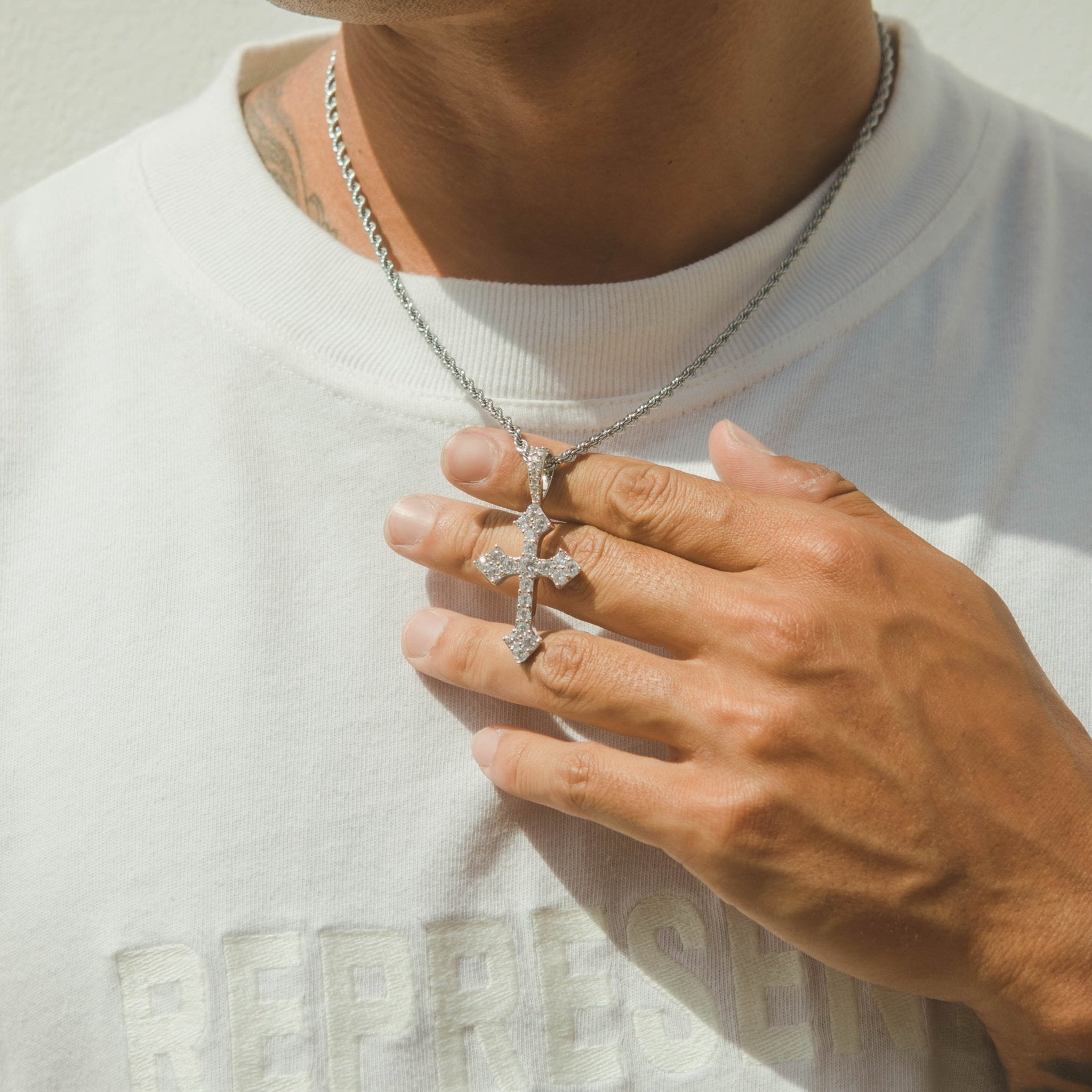 Iced Celtic Cross Pendant - White Gold - Cernucci