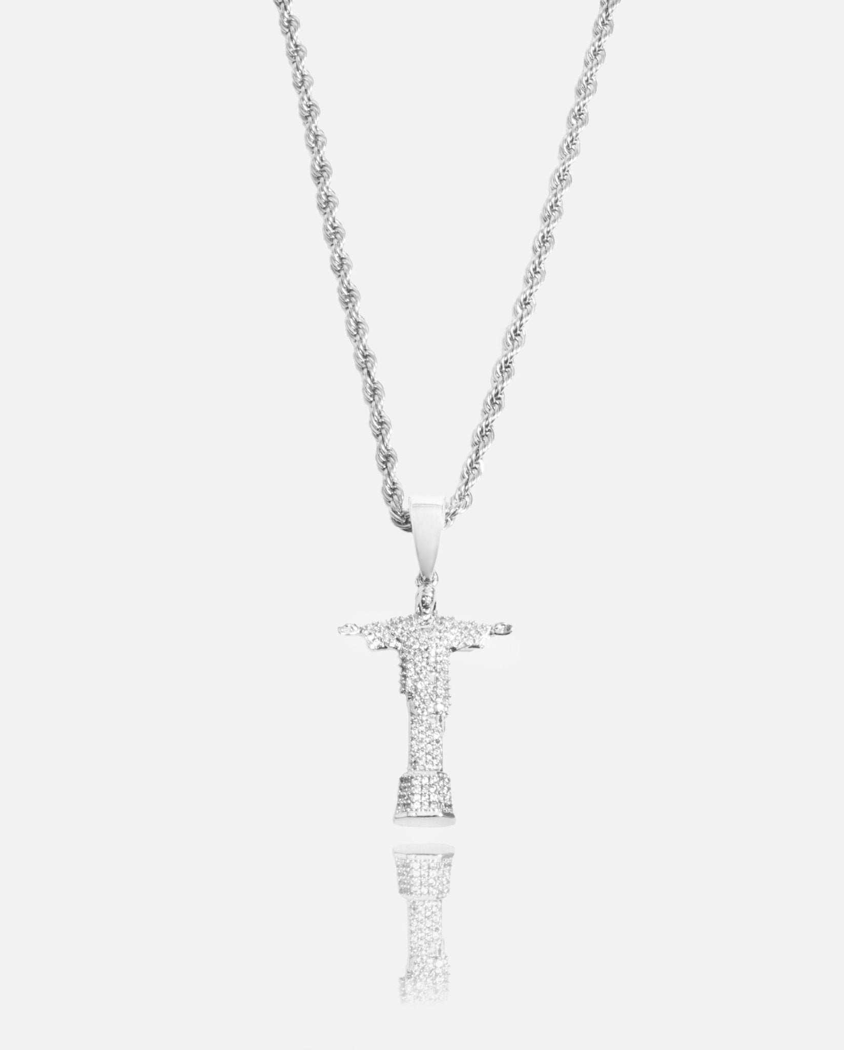 Iced Christ the Redeemer Pendant - White Gold - Cernucci