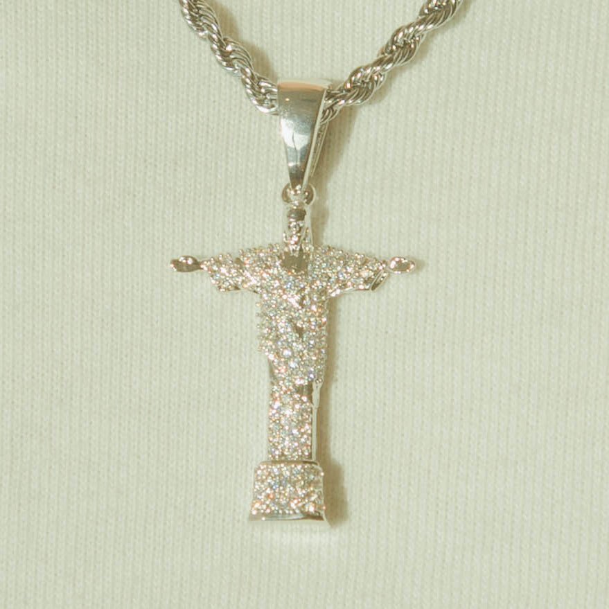 Iced Christ the Redeemer Pendant - White Gold - Cernucci