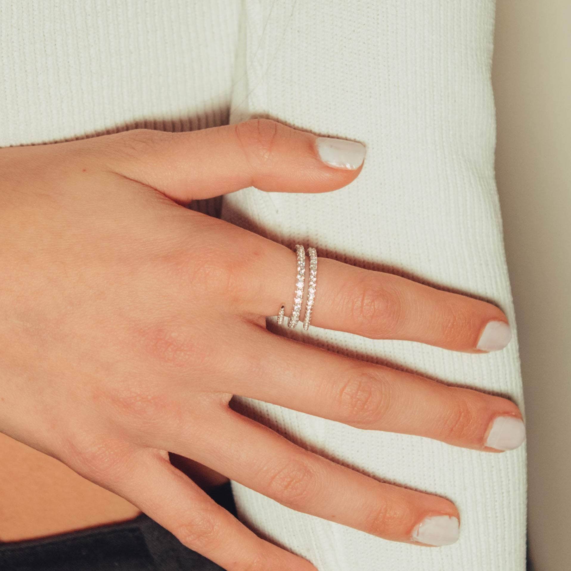 Iced Coil Ring - White Gold - Cernucci