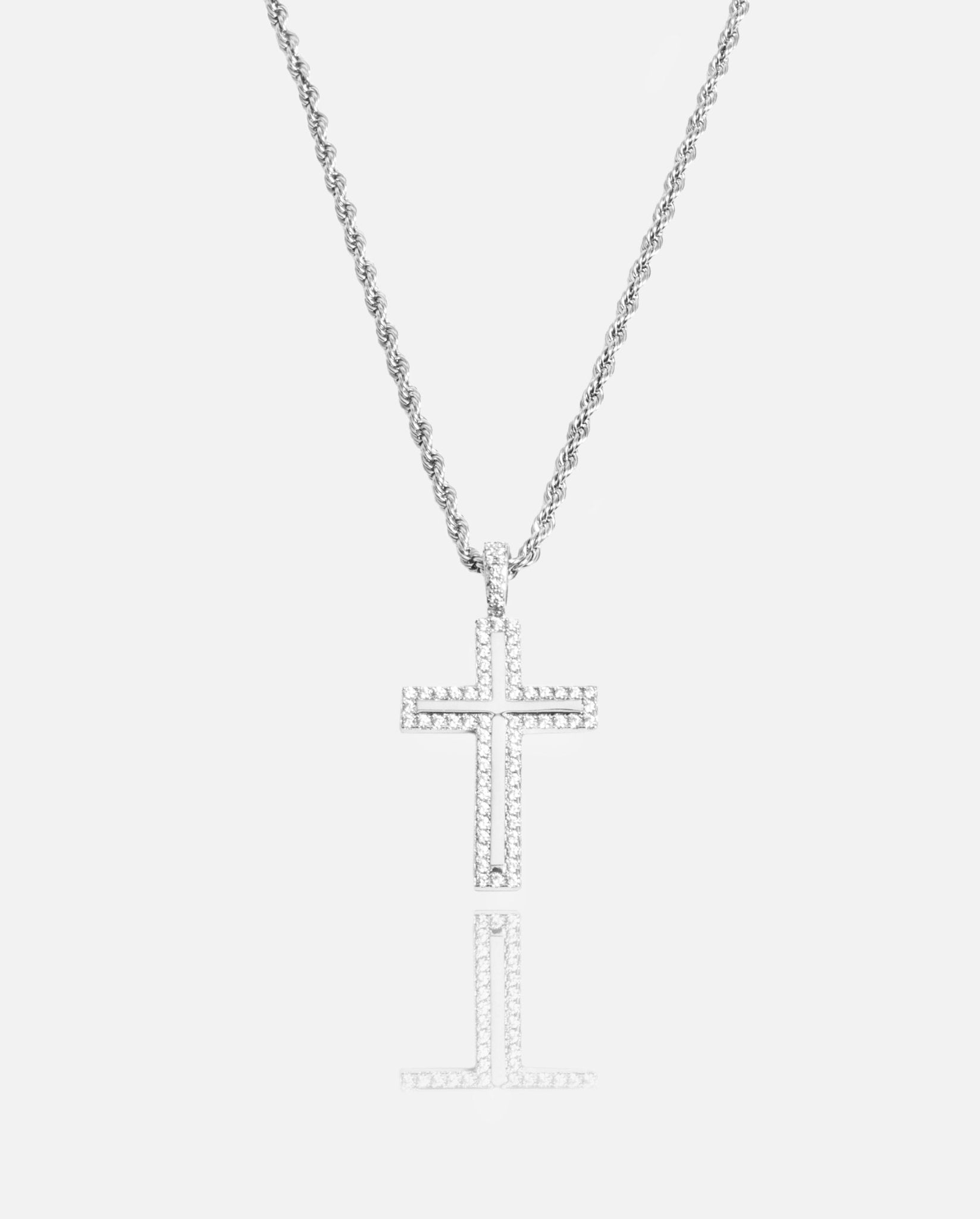 Iced Cross Pendant - White Gold - Cernucci