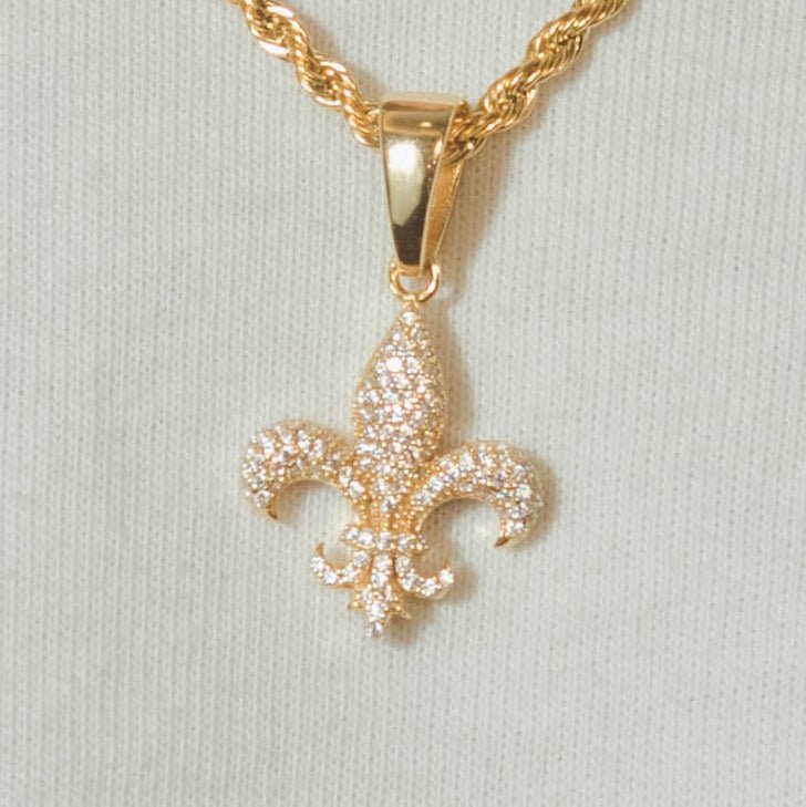 Iced Fleur-de-lis Pendant - Gold - Cernucci