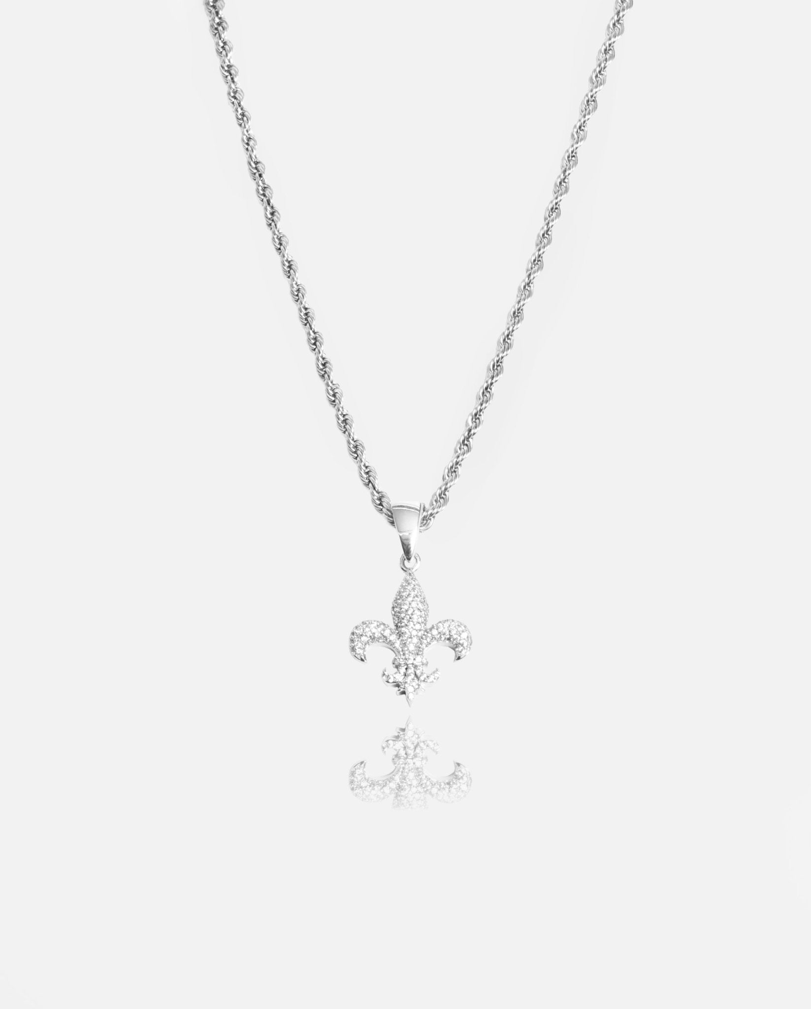 Iced Fleur-de-lis Pendant - White Gold - Cernucci