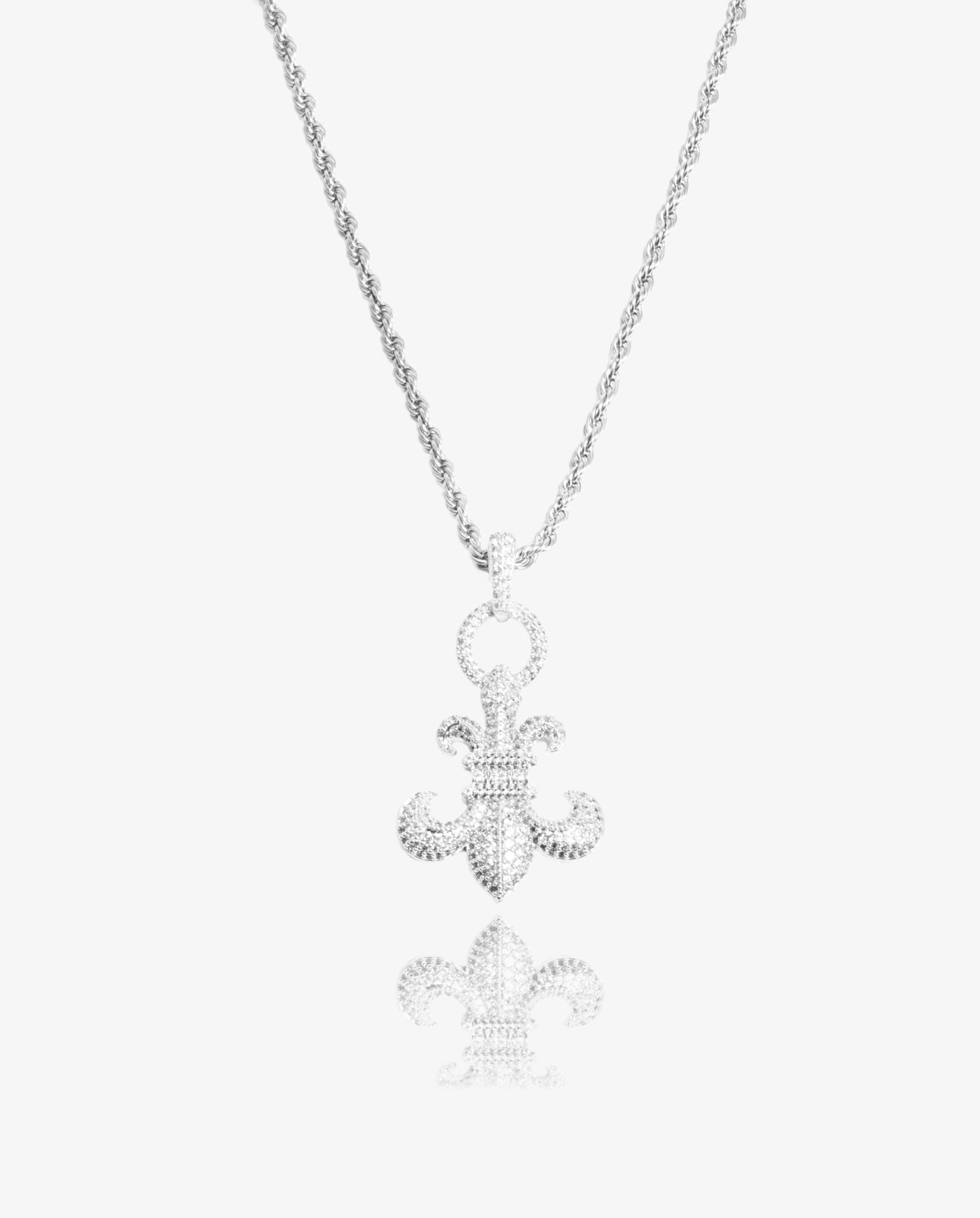Iced Fleur Pendant - White Gold - Cernucci