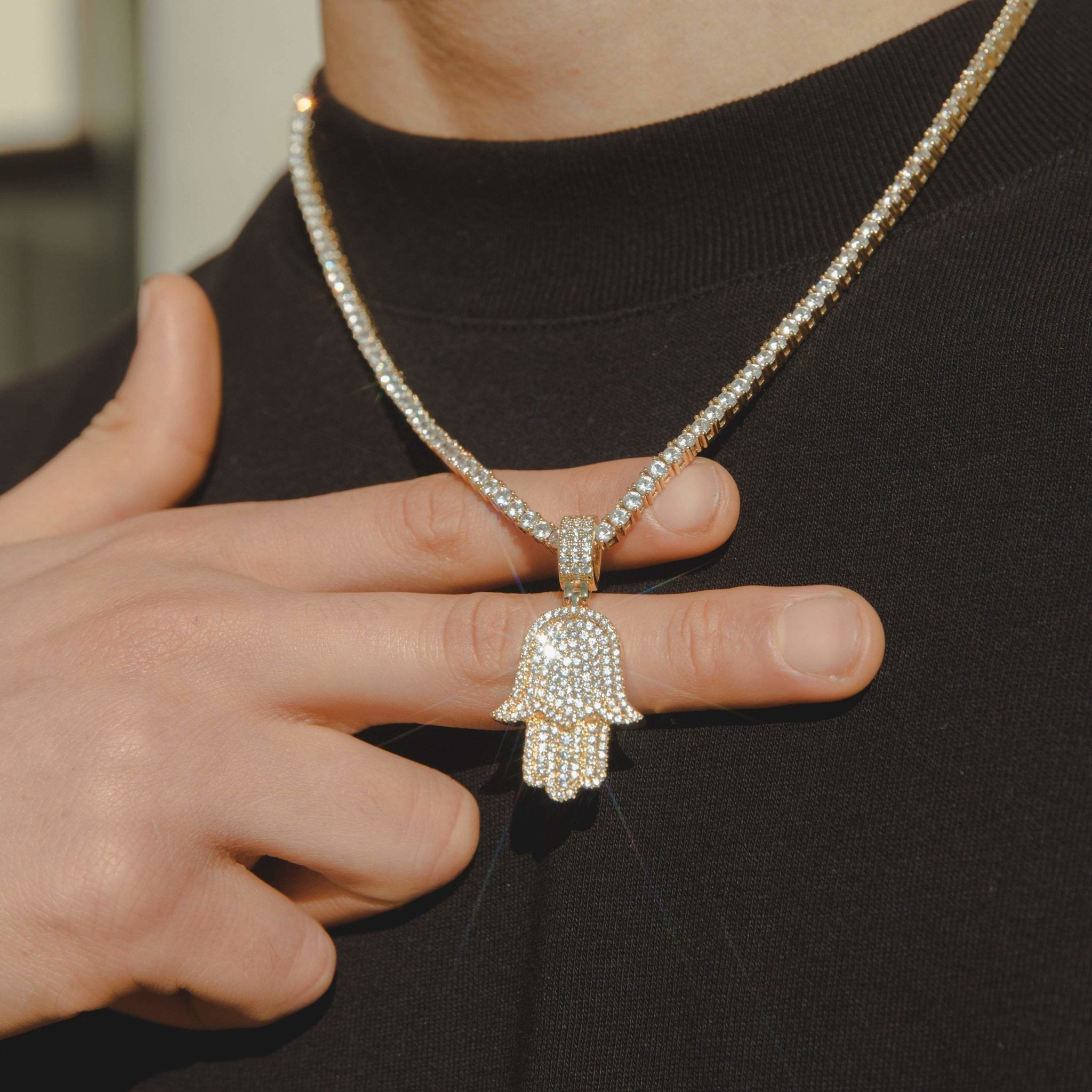 Iced Hamsa Pendant - Gold - Cernucci