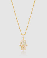 Iced Hamsa Pendant - Gold - Cernucci