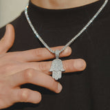 Iced Hamsa Pendant - White Gold - Cernucci