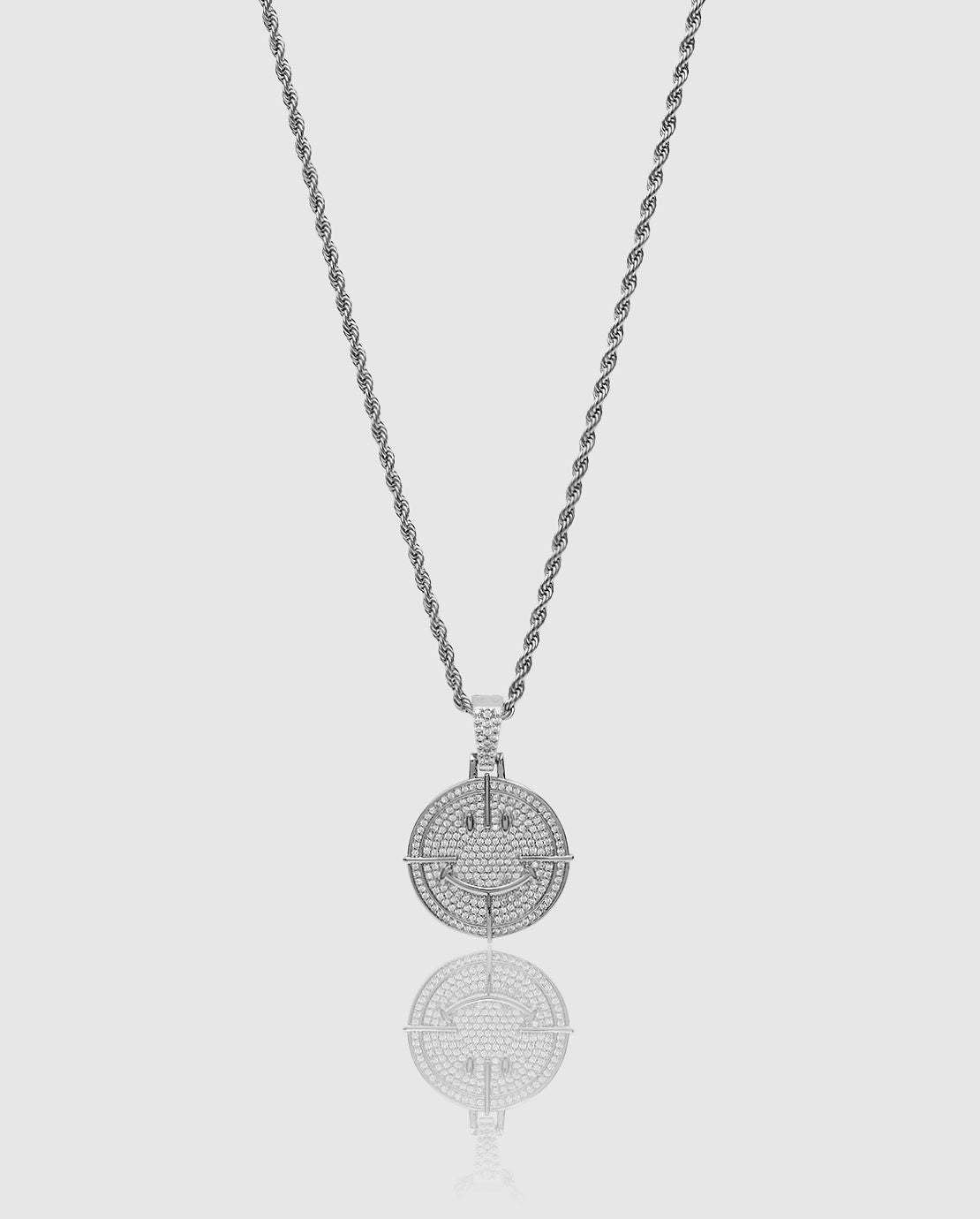 Iced Happy & Sad Pendant - White Gold - Cernucci