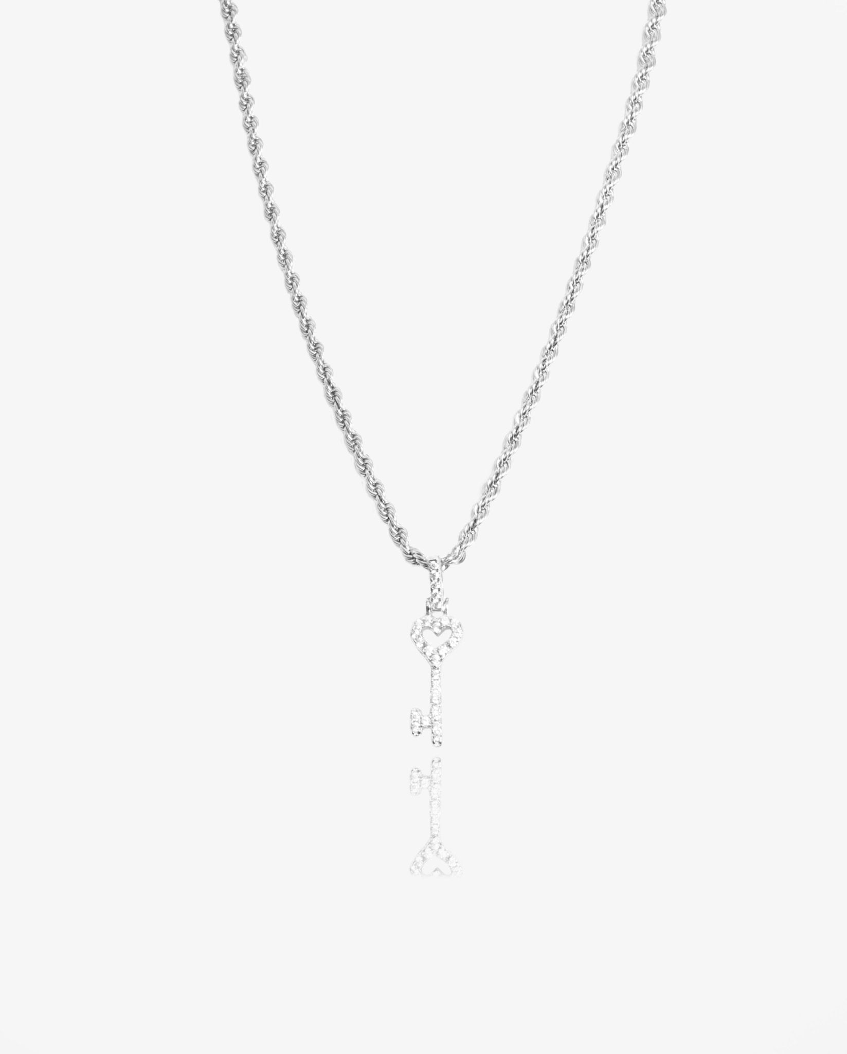 Iced Heart Key Pendant - White Gold - Cernucci