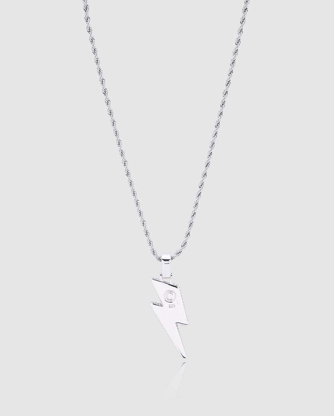 Iced Lightning Bolt Pendant - White Gold - Cernucci