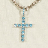Iced Mini Cross Pendant - Blue Topaz - Cernucci