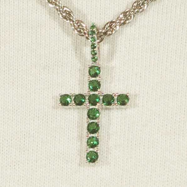 Iced Mini Cross Pendant - Green - Cernucci
