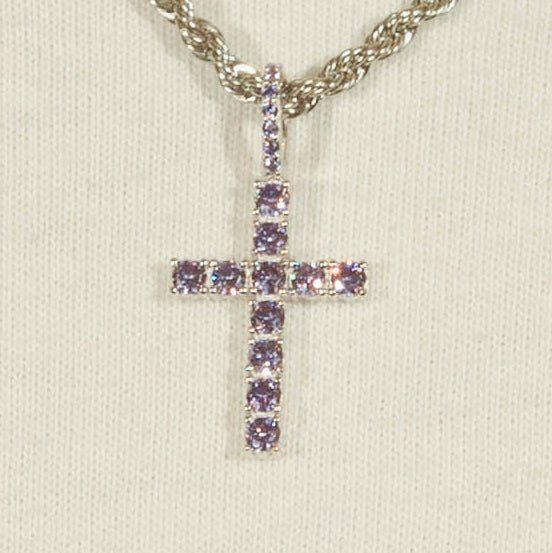 Iced Mini Cross Pendant - Purple - Cernucci