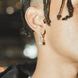 Iced Padlock Earrings - White Gold - Cernucci
